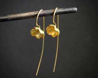 Gold Earrings, Gold Drops, Flower Earrings, Gold Flowers, Long Earrings, Pretty Earrings, Unusual Earrings, Gold Vermeil