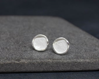 Silver Stud Earrings, Silver Disc Studs, Brushed Silver, Round Earrings, Simple Earrings, Matt Sterling Silver