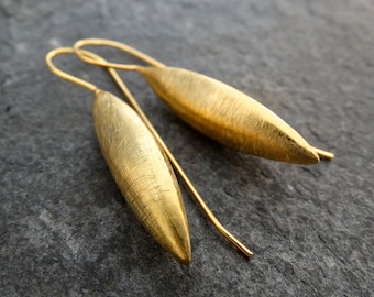 Gold Earrings, Brushed Gold Earrings, Gold Drops, Modern Earrings, Minimalist Earrings, Everyday Earrings, Gold Vermeil