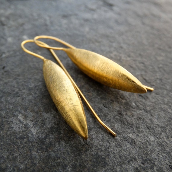 Gold Earrings, Brushed Gold Earrings, Gold Drops, Modern Earrings, Minimalist Earrings, Everyday Earrings, Gold Vermeil