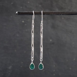Green Quartz Earrings, Silver Drop Earrings, Long Drop Earrings, Gemstone Drops, Bamboo Earrings, Sterling Silver image 2