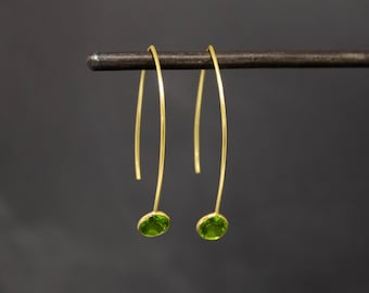 Gemstone Hoops, Peridot Earrings, Gold and Peridot Earrings, Gold Hoop Earrings, August Birthstone Gift, Gold Vermeil