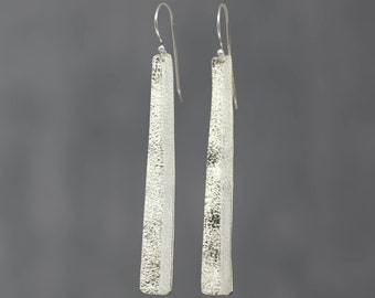 Textured Silver Earrings, Long Silver Drops, Hammered Sterling Silver, Statement Earrings, Long Dangly Earrings