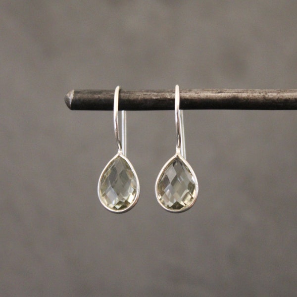 Gemstone Earrings, Green Amethyst Earrings, Silver Teardrop Earrings, Pale Green Gemstone, February Birthstone, Sterling Silver