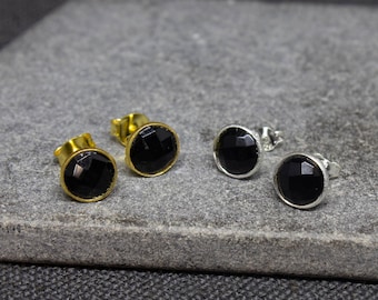 Black Onyx Earrings, Gold and Onyx, Silver and Gemstone Studs, Everyday Earrings, Gold Vermeil, Sterling Silver