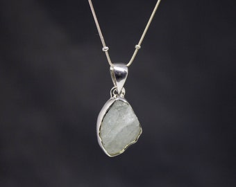 Raw Aquamarine Pendant, Silver and Aquamarine Necklace, March Birthstone Necklace, Sterling Silver