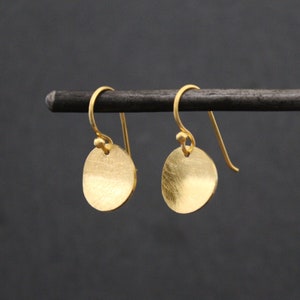 Gold Disc Earrings, Brushed Gold Drops, Round Gold Discs, Simple Everyday Earrings, Gold Vermeil