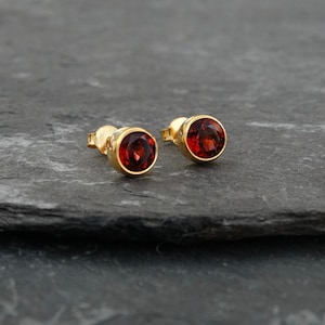 Garnet Stud Earrings, Gold Studs, January Birthstone, Gemstone Earrings, Semi Precious Stone, Gold Vermeil, Birthstone Jewellery