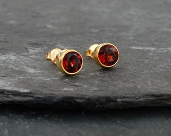 Garnet Stud Earrings, Gold Studs, January Birthstone, Gemstone Earrings, Semi Precious Stone, Gold Vermeil, Birthstone Jewellery