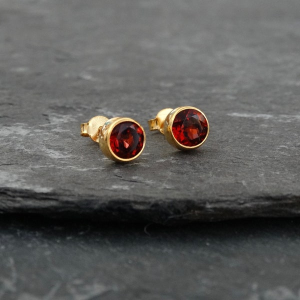 Garnet Stud Earrings, Gold Studs, January Birthstone, Gemstone Earrings, Semi Precious Stone, Gold Vermeil, Birthstone Jewellery