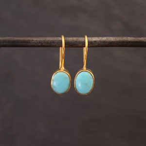 Turquoise Earrings, Gold and Turquoise Drop Earrings, December Birthstone, Natural Turquoise, Gold Vermeil, Gemstone Everyday Earrings image 2