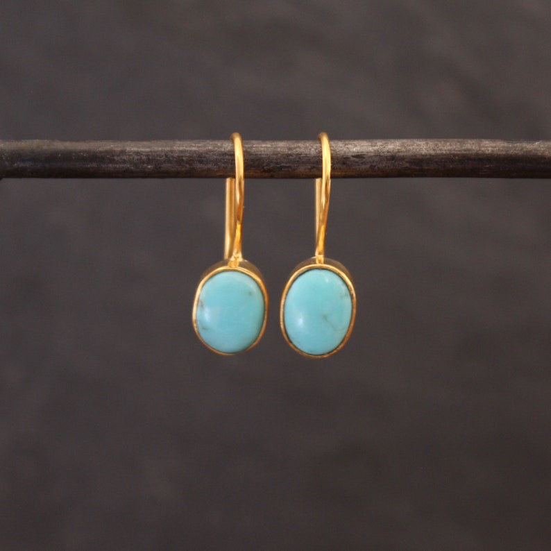 Turquoise Earrings, Gold and Turquoise Drop Earrings, December Birthstone, Natural Turquoise, Gold Vermeil, Gemstone Everyday Earrings image 2