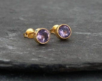 Amethyst Stud Earrings, Gold Studs, February Birthstone, Gemstone Earrings, Semi Precious Stone, Gold Vermeil, Birthstone Jewellery