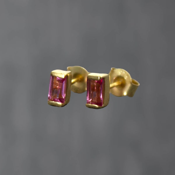 Pink Quartz Earrings, Gemstone Stud Earrings, Gold and Quartz, Simple Everyday Earrings, Gold Vermeil