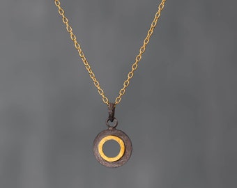 Black and Gold Pendant, Open Circle Pendant Necklace, Minimalist Pendant, Two Tone, Black Rhodium, Gold Vermeil