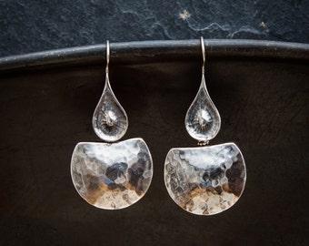 Silver Earrings, Hammered Earrings, Beaten Earrings, Sterling Silver Drop Earrings, Statement Earrings, Unique Earrings