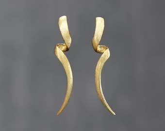 Gold Earrings, Minimal Gold Earrings, Gold Twist Earrings, Brushed Gold Vermeil, Matt Gold Stud Earrings, Gift Ideas