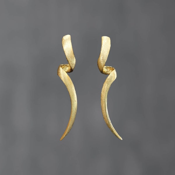 Gold Earrings, Minimal Gold Earrings, Gold Twist Earrings, Brushed Gold Vermeil, Matt Gold Stud Earrings, Gift Ideas