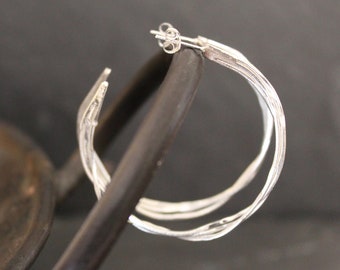 Silver Hoop Earrings, Textured Silver Hoops, Twist Hoops, Matt Sterling Silver, Unusual Hoops, Large Silver Hoops, Organic Hoop Earrings