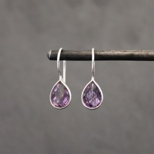 Amethyst Earrings, Silver Drop Earrings, Silver and Amethyst, Teardrop Earrings, February Birthstone, Gemstone Earrings, Sterling Silver