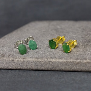Emerald Stud Earrings, Silver and Emerald, May Birthstone Earrings, Gold and Emerald, Oval Gemstone Earrings