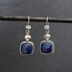 Lapis Earrings, Lapis Lazuli Earrings, Lapis and Silver Earrings, Lapis Drop Earrings, Square Lapis Earrings, Sterling Silver, 925