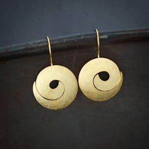 Gold Drop Earrings, Gold Swirl Earrings, Brushed Gold Earrings, Modern Earrings, Simple Drops, Everyday Earrings, Gold Vermeil image 3