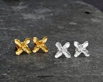 Flower Earrings, Silver Earrings, Gold Earrings, Flower Studs, Nature Jewellery, Gifts for Her, Sterling Silver 925, Gold Vermeil