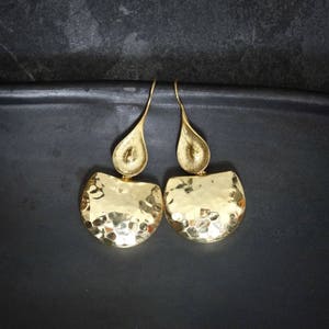 Gold Earrings, Hammered Earrings, Beaten Earrings, Gold Drop Earrings, Statement Earrings, Unique Earrings, Gold Vermeil