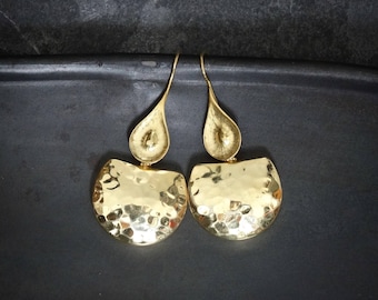 Gold Earrings, Hammered Earrings, Beaten Earrings, Gold Drop Earrings, Statement Earrings, Unique Earrings, Gold Vermeil