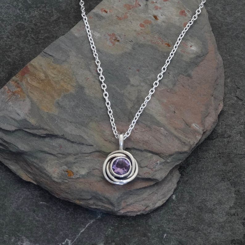 Amethyst Necklace, Amethyst Nest Pendant, Faceted Amethyst, Silver and Amethyst, February Birthstone, Sterling Silver image 1
