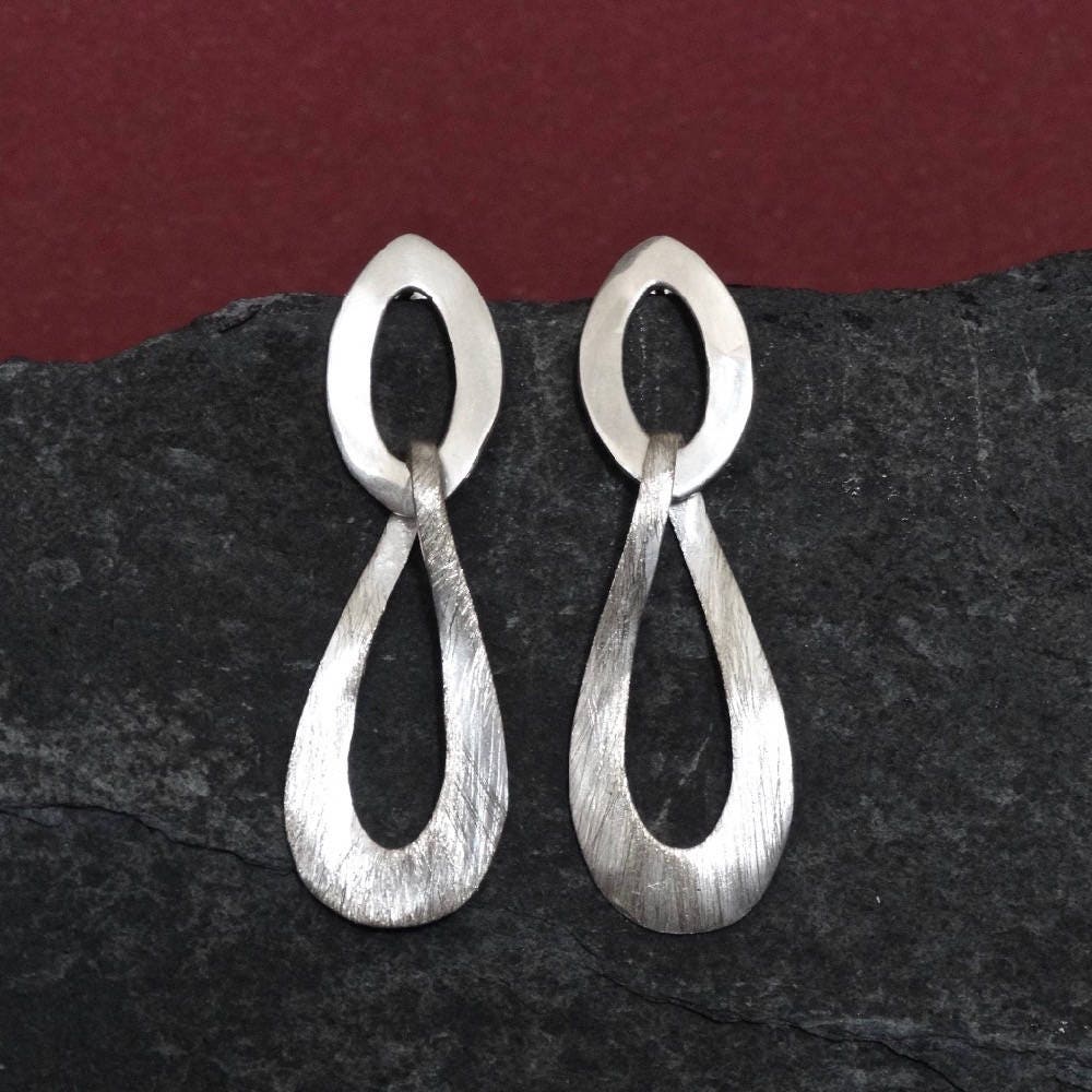Silver Earrings, Silver Drops, Brushed Silver, Modern