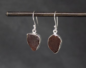 Raw Garnet Earrings, Silver and Garnet Drop Earrings, January Birthstone, Freeform Gemstone Jewelry, Sterling Silver