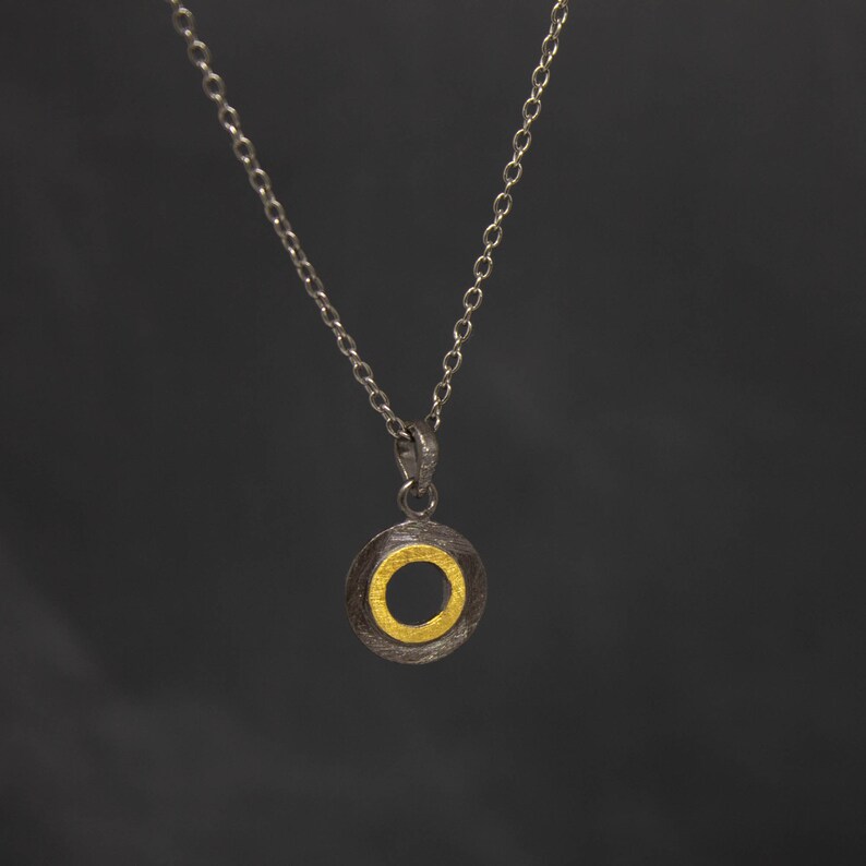 Black and Gold Pendant Open Circle Pendant Necklace Etsy UK