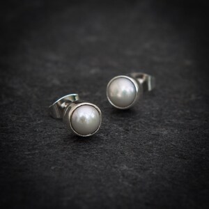 Pearl Stud Earrings, Freshwater Pearl Earrings, Round Stud Earrings, White Pearl Earrings, Sterling Silver image 3