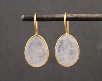 Rainbow Moonstone Earrings, Gold Drop Earrings, Gold and Moonstone, Gemstone Earrings, June Birthstone, Gold Vermeil