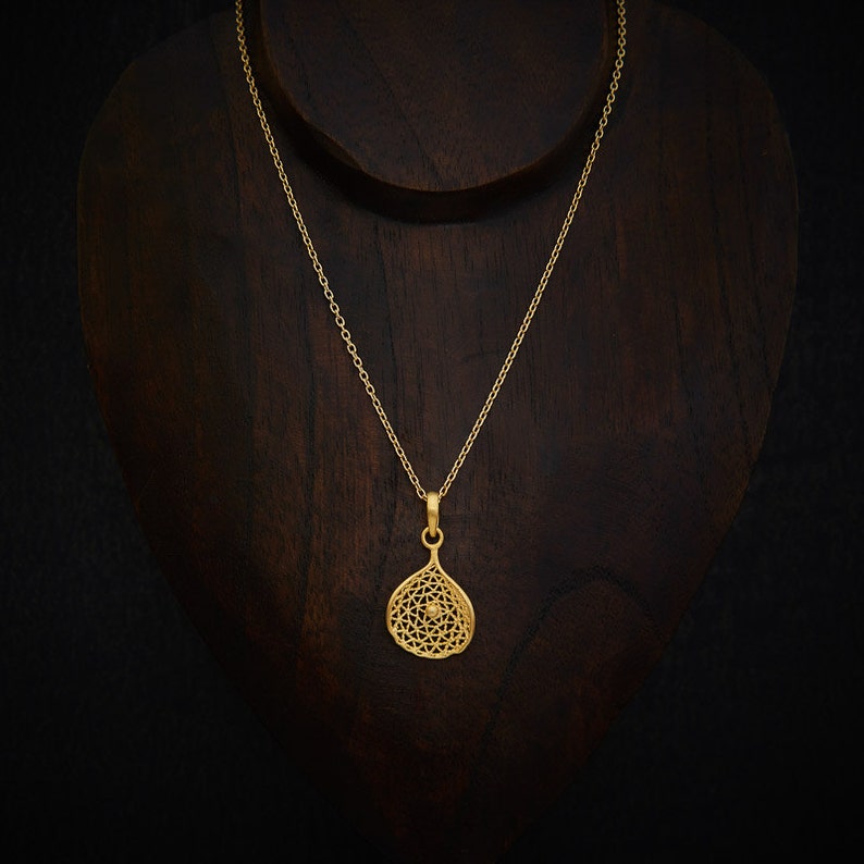 Collier pendentif en or, pendentif en maille dorée, treillis, pendentif en filigrane d'or, or vermeil image 2