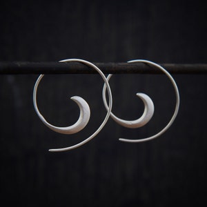 Silver Hoop Earrings, Brushed Silver Hoops, Swirl Hoops, Modern Earrings, Minimal Hoops, Simple Hoops, Everyday Earrings, Sterling Silver