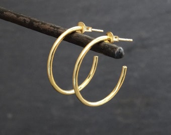 Gold Hoop Earrings, Simple Gold Hoops, Gold Vermeil Earrings, Minimal Hoop Earrings, Hoop Earrings with Stud Fitting