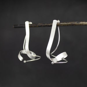 Silver Ear Jacket Earrings, Brushed Silver Spiral Earrings, Matt Silver Statement Earrings