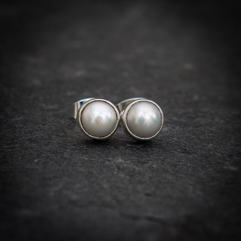 Pearl Stud Earrings, Freshwater Pearl Earrings, Round Stud Earrings, White Pearl Earrings, Sterling Silver image 4