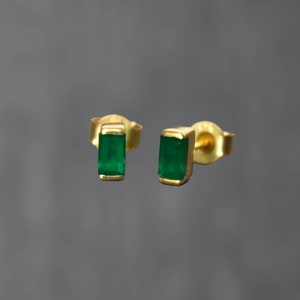 Green Quartz Earrings, Gemstone Stud Earrings, Gold and Quartz, Simple Everyday Earrings, Gold Vermeil image 1