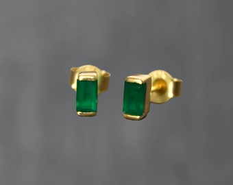 Green Quartz Earrings, Gemstone Stud Earrings, Gold and Quartz, Simple Everyday Earrings, Gold Vermeil
