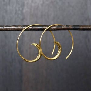 Gold Hoop Earrings, Brushed Gold Hoops, Swirl Hoops, Modern Hoop Earrings, Minimal Hoops, Simple Hoops, Everyday Earrings, Gold Vermeil image 2