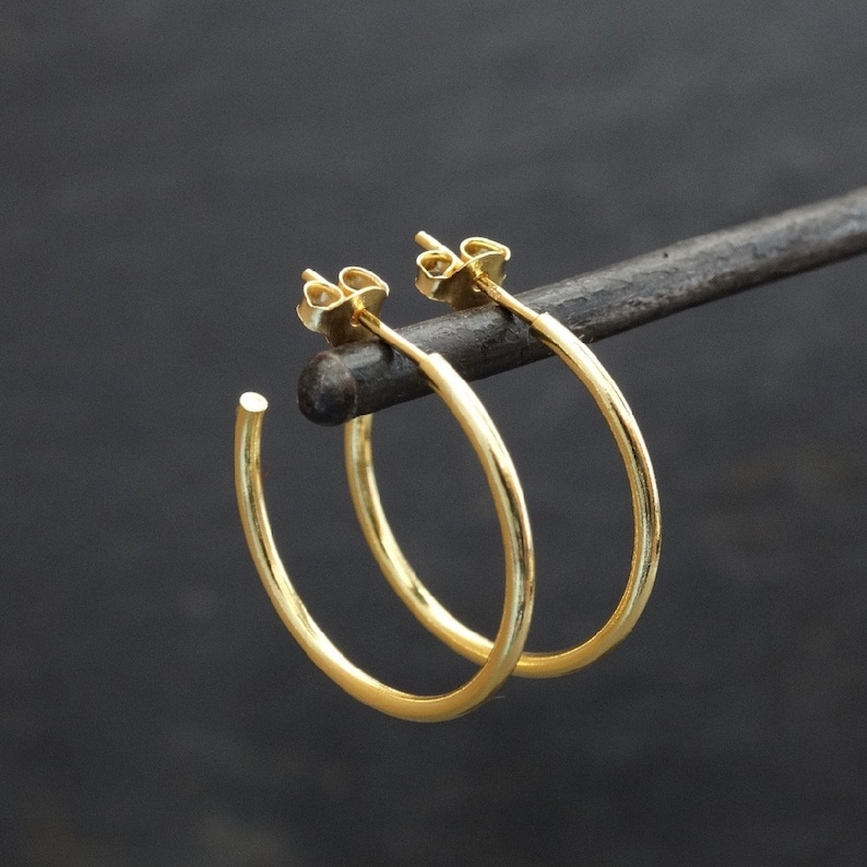 Gold Hoop Earrings Simple Gold Hoops Gold Vermeil Earrings Etsy UK