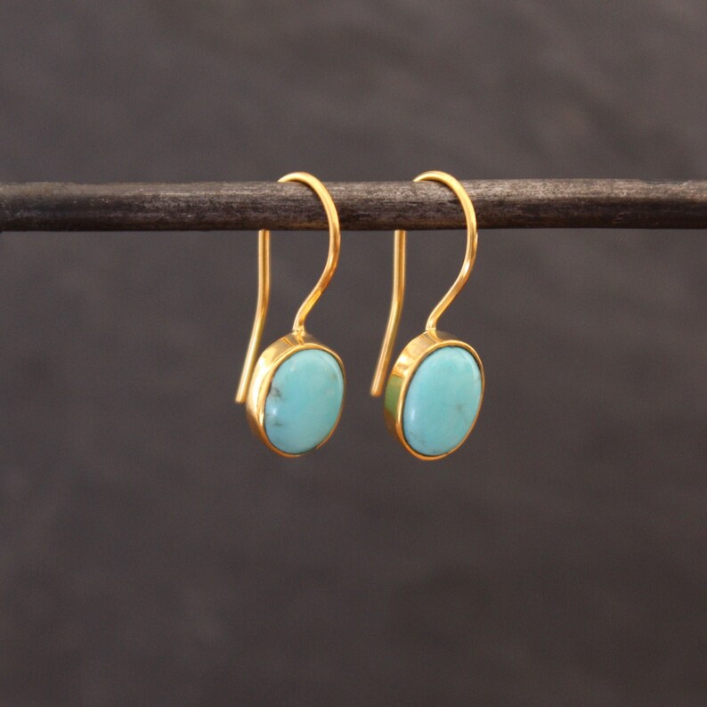 Turquoise Earrings, Gold and Turquoise Drop Earrings, December Birthstone, Natural Turquoise, Gold Vermeil, Gemstone Everyday Earrings image 1