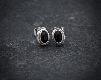 Black Onyx and Silver Stud Earrings, Semi Precious Stones, Gemstone Earrings, Black Stone Earrings, Sterling Silver, 925