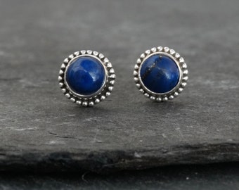 Lapis and Silver Earrings, Gemstone Stud Earrings, Lapis Lazuli Stud Earrings, September Birthstone, Sterling Silver Stud, Everyday Earrings