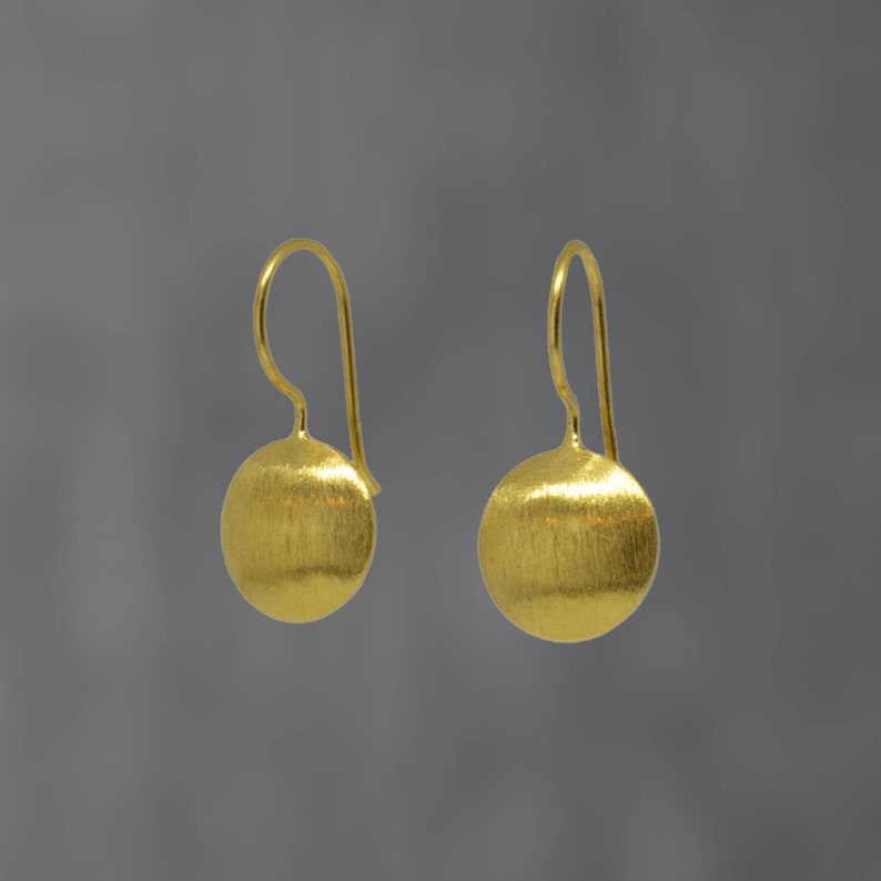 Gold Drop Earrings, Brushed Gold Vermeil, Round Earrings, Everyday Earrings, Minimal Earrings, Matt Gold, Wedding Jewellery image 2