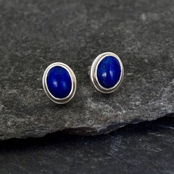 Boucles d'oreilles en lapis lazuli, clous d'oreilles en lapis lazuli, boucles d'oreilles en argent et en lapis, pierre de naissance de septembre, boucles d'oreilles avec pierre de naissance, argent sterling 925